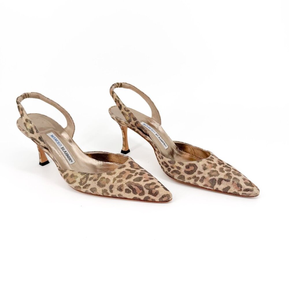 Manolo Blahnik Carolyn 70 Metallic Leopard Slingback Pumps Size 38.5 US 8.5